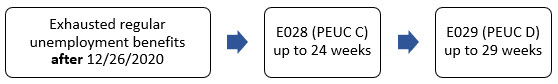 Benefit program code transition (E028 - E029) for those who exhausted regular benefits after December 26, 2020.