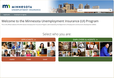 Screenshot of the Minnesota Unemployment Insurance Program's home page