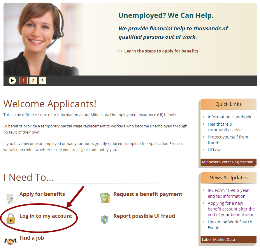 Minnesota Unemployment Insurance Program, Applicant Landing page