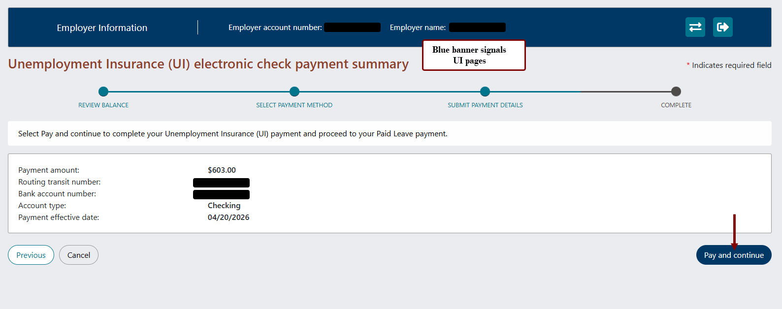 Pay and continue button circled