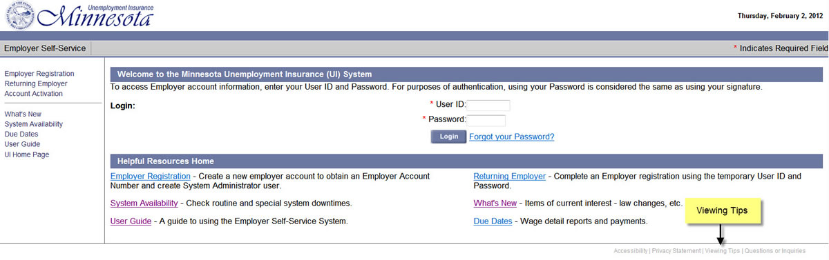 User Guide System Availability And Viewing Tips Employers Unemployment Insurance Minnesota
